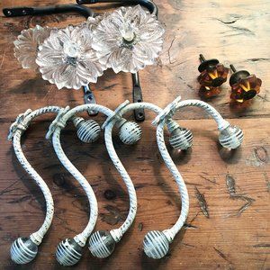 Anthropologie 4 White Glass Knob Coat Hooks NWOT
